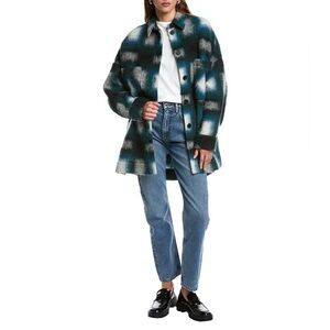 IRO Wool-Blend Oversized Coat Jacket Black Teal White Size 34